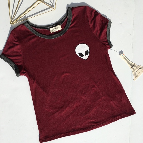 French Pastry Alien Graphic T-Shirt Garnet with Charcoal Trim - Picture 1 of 4